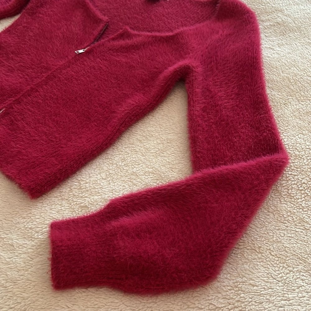 Sincerly Jules Fuzzy Raspberry Zip-Front Cardigan - Picture 3 of 8